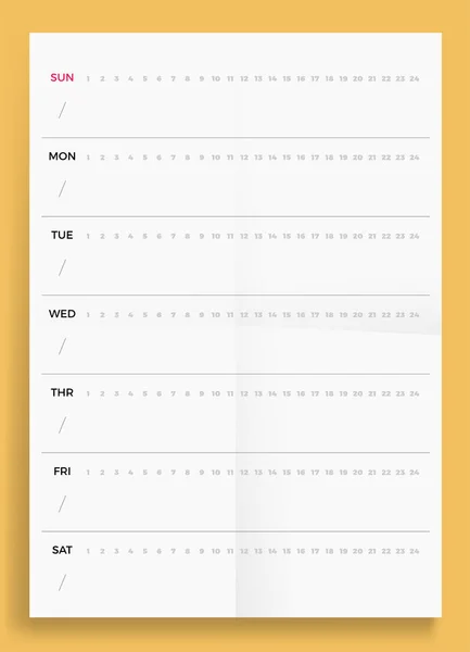 Zmačkaný Standart Prázdné Týdenní Plánovač Série Formát Papíru Velikost Vektorové — Stockový vektor