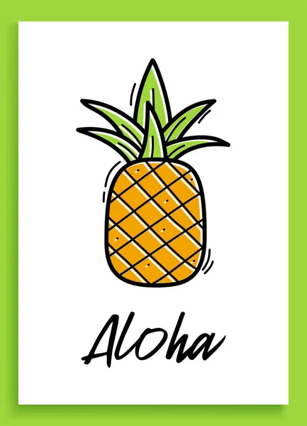 Aloha Pineapple Inspirational Quote Modern Calligraphy Phrase Hand Drawn Pineapple — Stock Vector