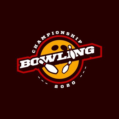 Bowling vektör logosu. Modern profesyonel tipografi sporu retro stil vektör amblemi ve şablon logoti tasarımı. Bowling mavi logosu.