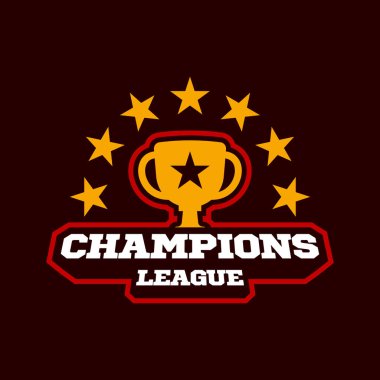 Şampiyon altın kupa. Vektör Şampiyonlar Ligi logosu amblemi ve kupa grafiği. Modern profesyonel tipografi spor kupası retro stil vektör amblemi ve şablon logoti tasarımı