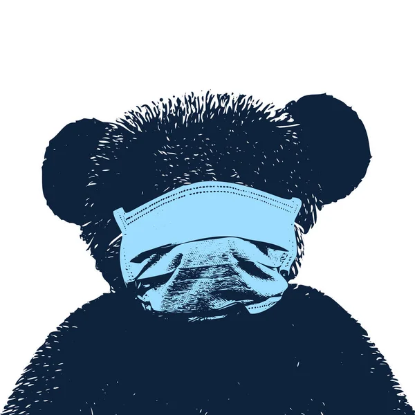 Portrait Bear Wearing Medical Mask Vector Illustration Coronavirus Concept Respiratory — Stock Vector