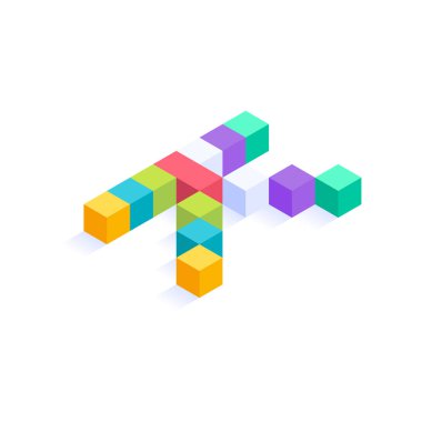 K harfi Isometric renkli küp 3d tasarımı, beyaz arkaplanda izole edilmiş üç boyutlu harf vektör çizimi