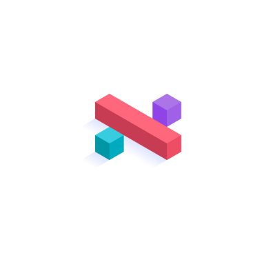 bölme işareti Matematiksel Isometric renkli küp 3d tasarımı, üç boyutlu harf vektör çizimi beyaz arkaplanda izole