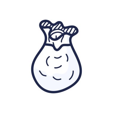 Para çantası vektör simgesi, para çantası düz düz çizgi film çizimi siyah çizgili ve beyaz arkaplanda dolar işareti izole