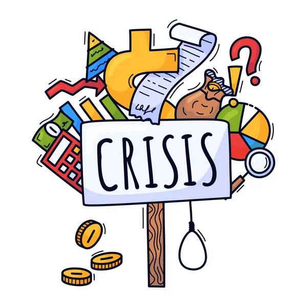 Conceito Uma Crise Económica Ilustração Vetorial Estilo Cartoon Desenhado Mão —  Vetores de Stock