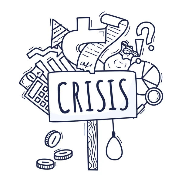 Begreppet Ekonomisk Kris Vektor Illustration Tecknad Stil Ritad För Hand — Stock vektor