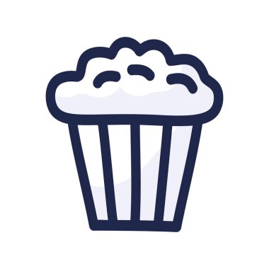 Patlamış mısır ikonu tasarımı. Patlamış mısır kutusu beyaz arka planda izole edilmiş. El çizimi karalama vektörü illüstrasyonu.