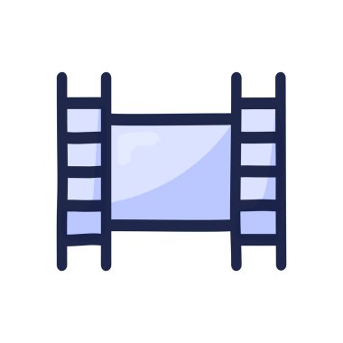 Film videosu basit ana hatlı renk simgesi beyaza izole edildi. El çizimi çizgi film vektör illüstrasyonu