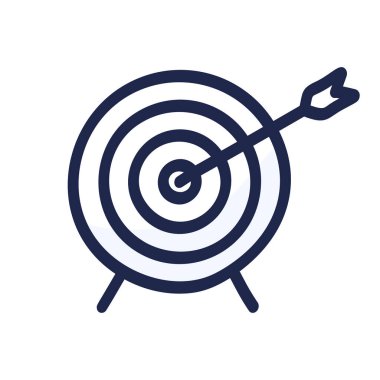 Oklu el çizimi karalama ikonu olan hedef. Çizgi film vektör illüstrasyonu