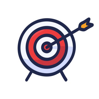 Oklu el çizimi karalama ikonu olan hedef. Çizgi film vektör illüstrasyonu