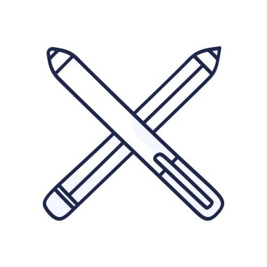 Çapraz kalemler el çizimi karalama simgesi, ana hatlı vektör işareti, beyaz üzerine izole edilmiş doğrusal resim. Tasarım sembolü, logo illüstrasyonu.