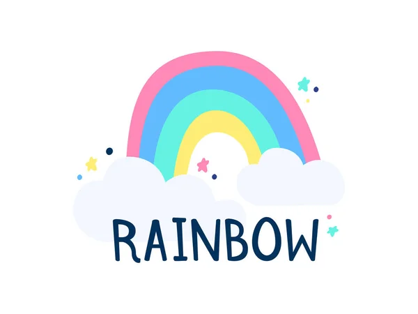 Rainbow Clouds Vector White Background Object Isolated Illustration Doodle Style — Stock Vector