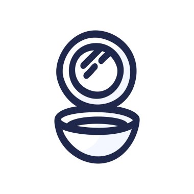 Doğal deri renginde yüz pudrası kutusu. Aynayla açık. El çizimi karikatür izole vektörü..