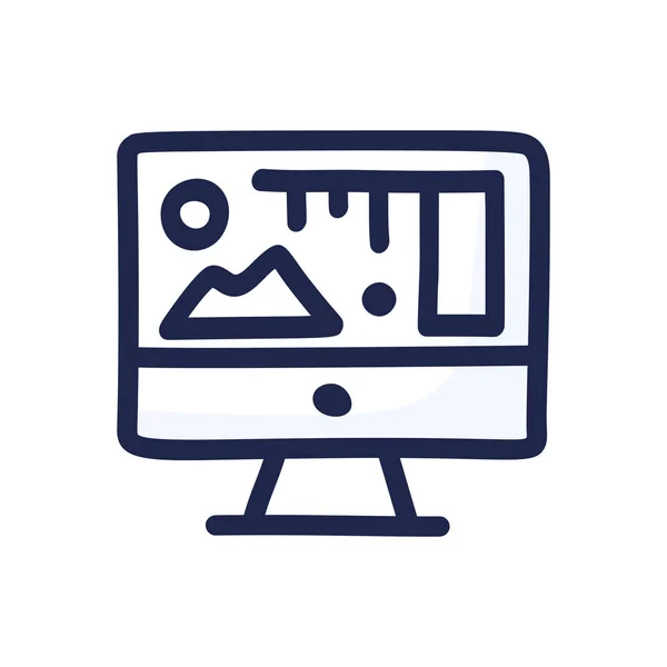 Ekran Komputera Stylu Doodle Wyświetlający Dane Artystyczne Statystyczne Analityczne Ręcznie — Wektor stockowy