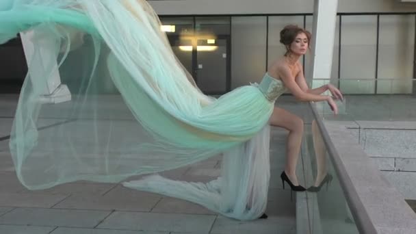 Femeia într-o rochie lungă în picioare . — Videoclip de stoc