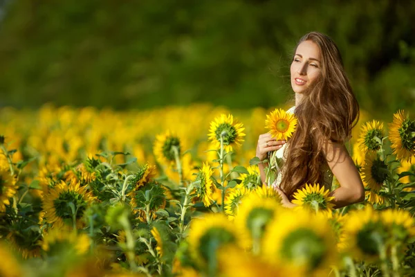 Солнечный день женщины в поле . — стоковое фото