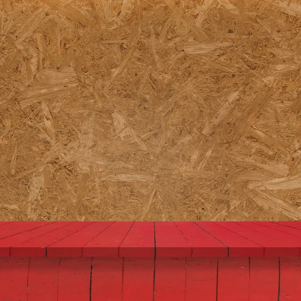 Lege bovenste houten planken of tabel op houten muur achtergrond. Voor gezet — Stockfoto