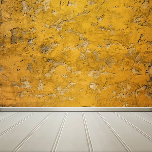 Piso branco com parede de cimento amarelo textura interior do quarto de madeira — Fotografia de Stock