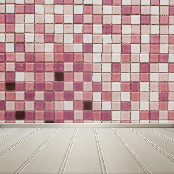 Piso branco com parede de azulejo rosa textura interior quarto, fundo — Fotografia de Stock