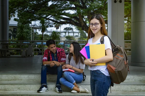 Group Young Asian Studying University Sitting Lecture Education Students College — Stock Photo, Image