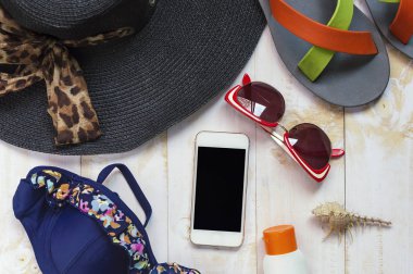 Üstten Görünüm Bayan aksesuarlar beyaz wo yalan beach için