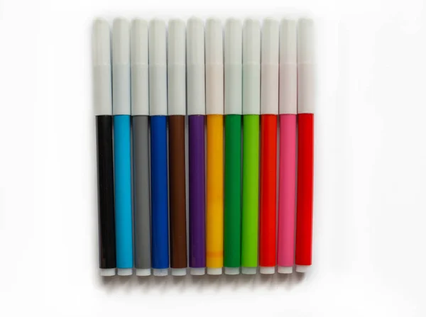 Plumas Fieltro Diferentes Colores Para Dibujo Creatividad Oficina Papel Aislado — Foto de Stock
