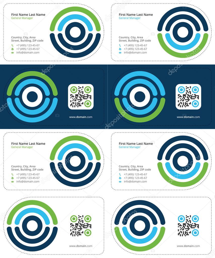 Scan business cards with qr code, medical business cards, dark blue, blue and green colors