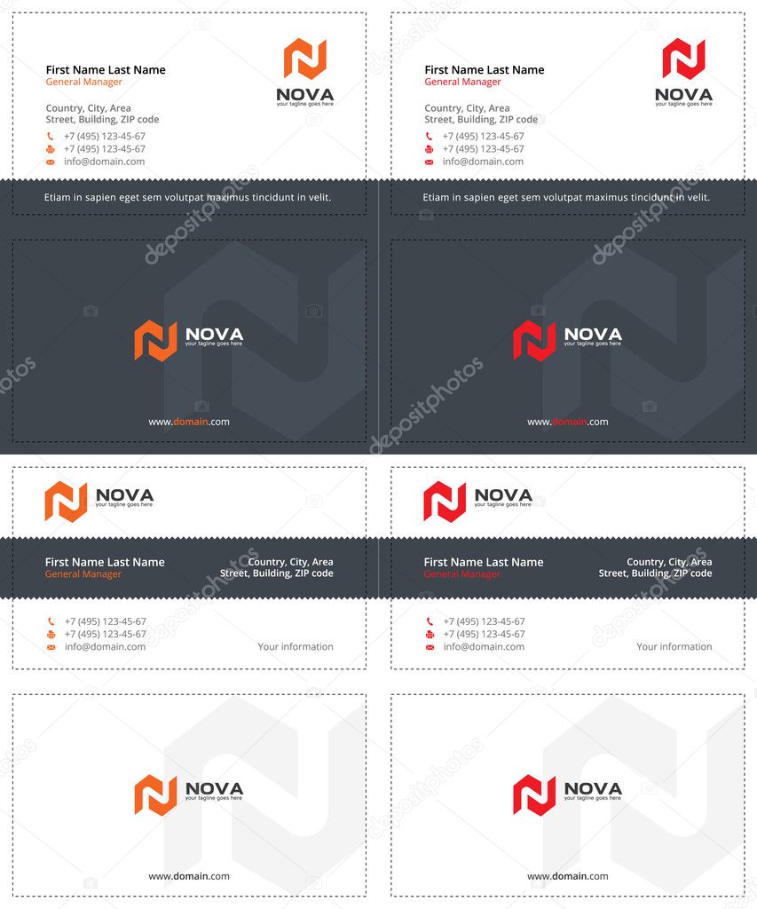 Business cards with the letter m, gray, orange and red colors