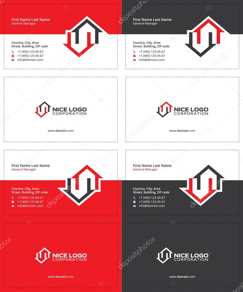 Two houses red and gray colors, real estate modern business cards