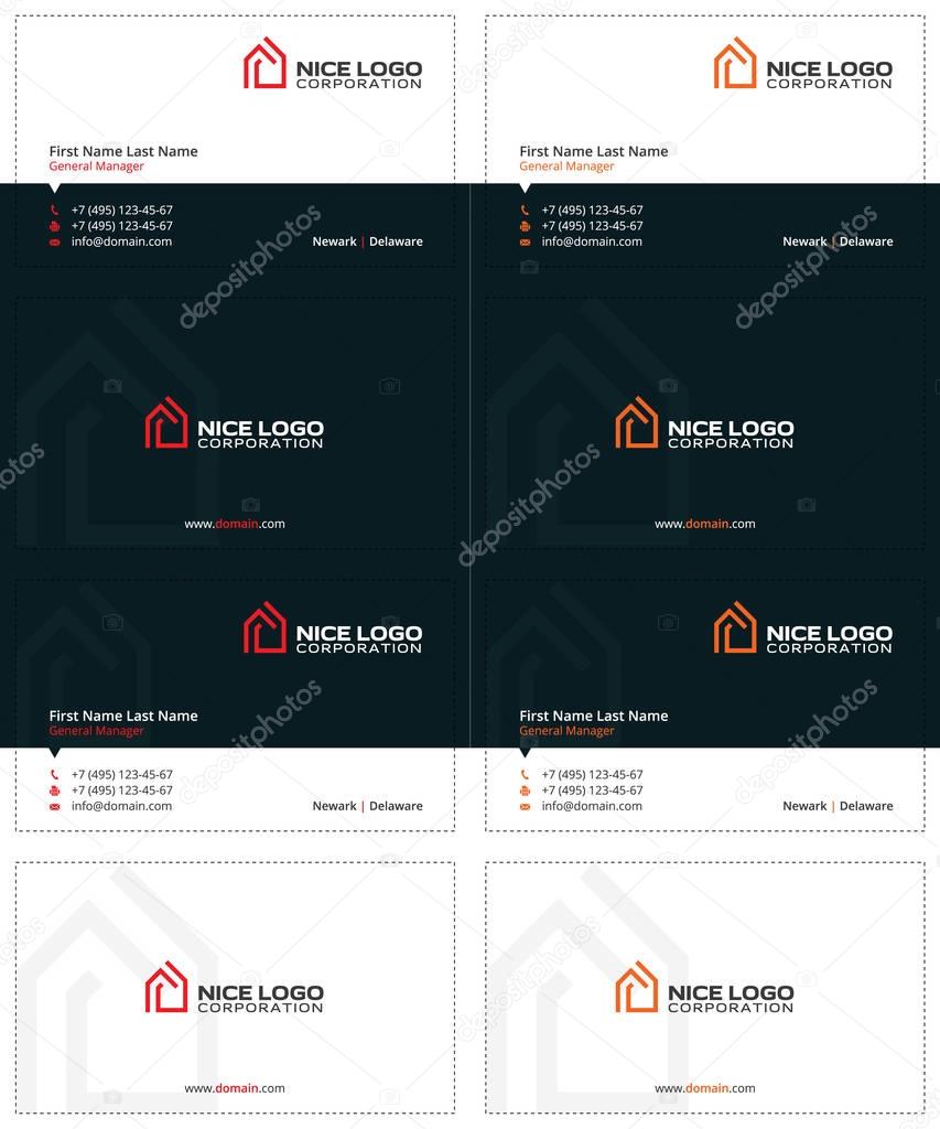 House business cards, red and orange colors, simple and modern template