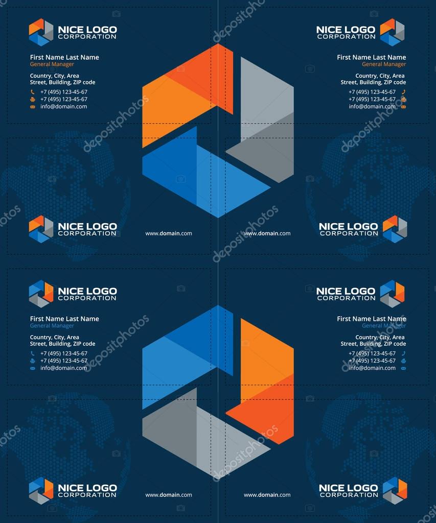 Engineering, equipment, construction, business cards dark blue, orange blue and gray colors
