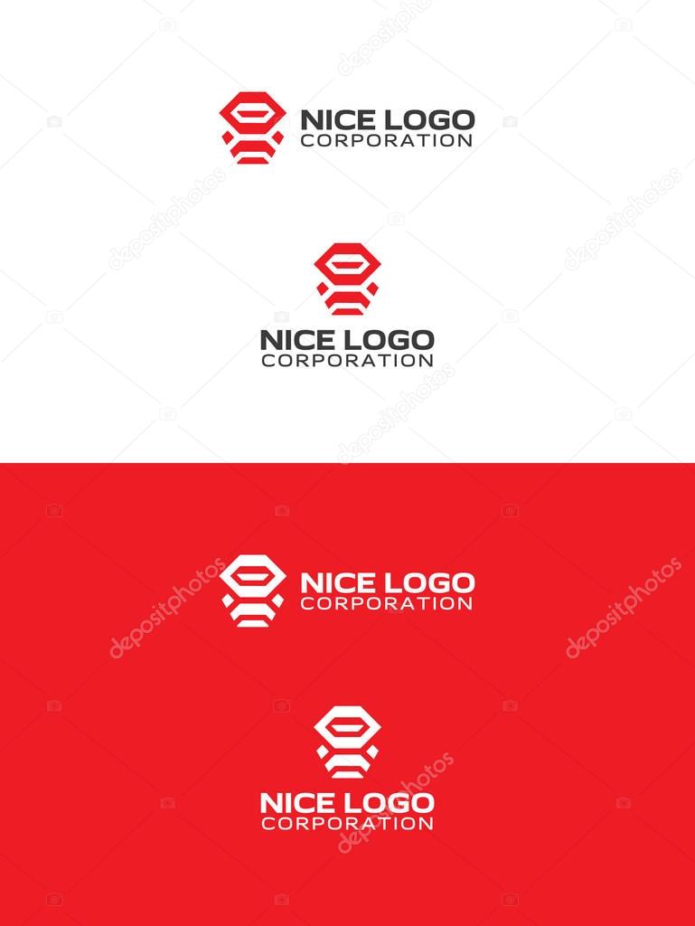 Robot ninja logo, red samurai character with two swords on his back