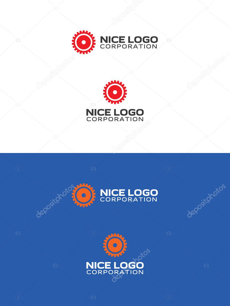 Red and orange gear logo, simple cogwheel logotype