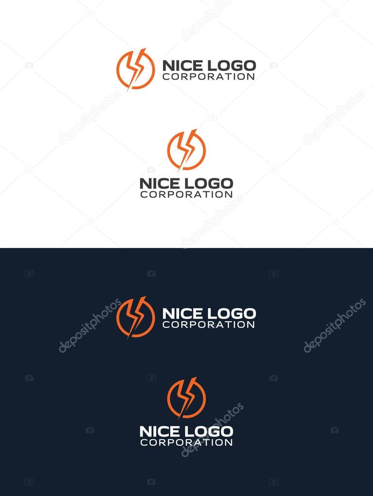 Lightning bolt logo, modern orange round icon with electric power