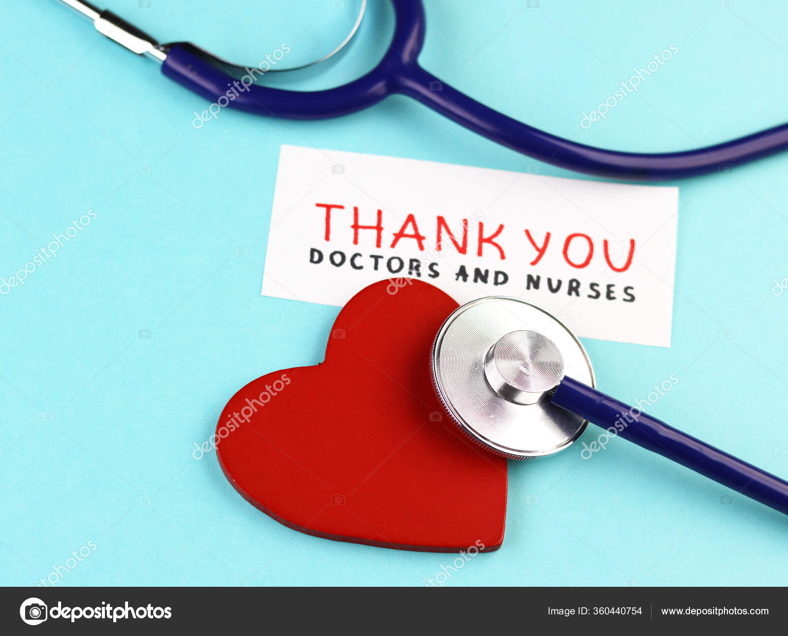 Медицинский Стетоскоп Здоровое Красное Сердце Надпись