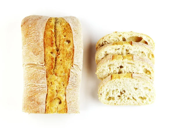 Rektangulär Limpa Isolerad Vit Bakgrund Ovanifrån Baguette Med Hela Och — Stockfoto