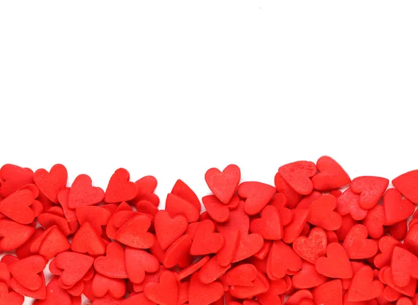 Massor Små Röda Hjärtan Vit Bakgrund Röda Hjärtan Botten Bakgrund — Stockfoto