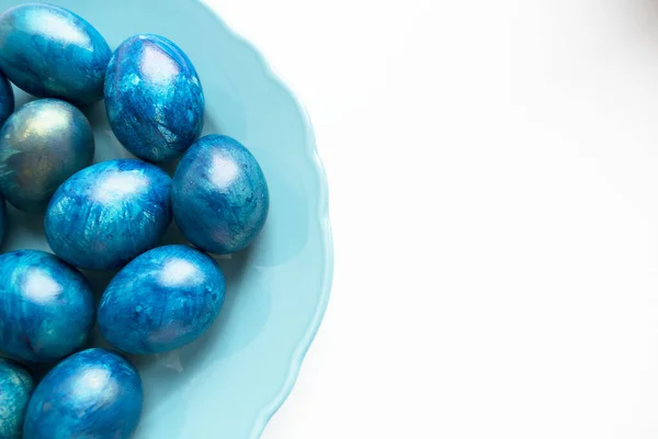 Blue Easter Eggs White Background Top View Holiday Eggs Laid — Stock Photo, Image