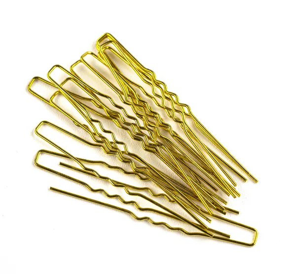 Beautiful Gold Hairpins Stars Various Hair Decorations Isolated White Background — Stock Photo, Image