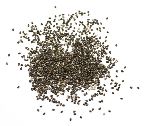 白い背景に隔離された暗い中国の種子 豆に似たスペインのセージの小さな粒は 救済パターンを持つナッツ グレー 黒の色のような味 健康製品 — ストック写真