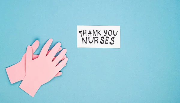 Applauding Paper Hands Inscription Thank You Nurses Blue Background Concept — Stock Photo, Image