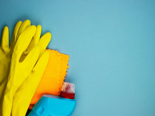 Tisztítószerek Rongyok Kefék Készlete Tisztaság Karbantartás Érdekében Felülnézetből Otthoni Irodai — Stock Fotó