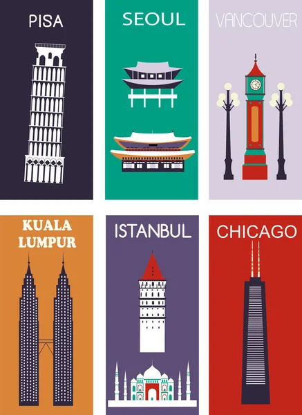 Famous cities and landmarks banners — Stock Vector