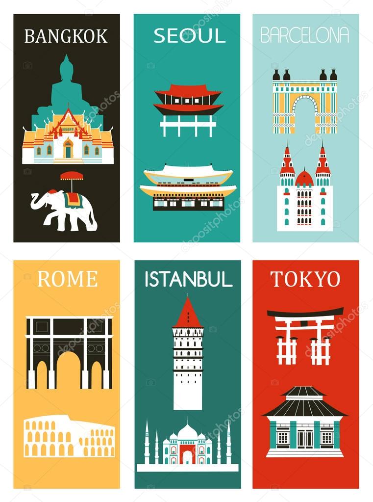 famous cities and landmarks banners