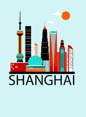Shanghai city postcard clipart