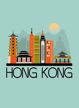 Hong Kong seyahat arka plan. Vektör