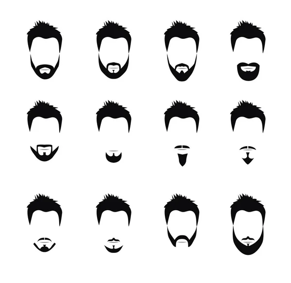 Conjunto de hombres peinados y barbas con bigotes — Vector de stock