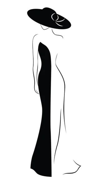 Γυναίκα με καπέλο και μακρύ φόρεμα — Διανυσματικό Αρχείο