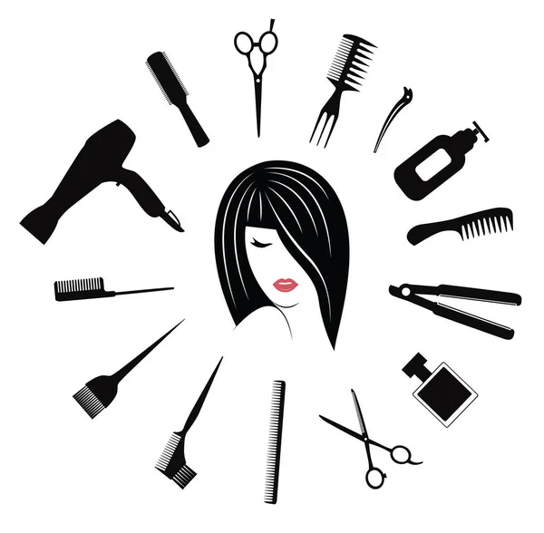 Équipement de coiffure avec avatar visage femme — Image vectorielle
