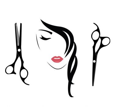  Long haired woman and scissors clipart